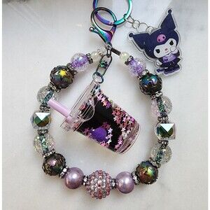 Kawaii Keychain, Bag Charm,Clip, Purse Charm, Phone Charm Sanrio Drinks - Kuromi
